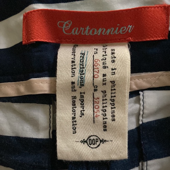 Anthropologie Cartonnier Scalloped Hem stripe/lace mix short navy 00 PETITE - Picture 4 of 4